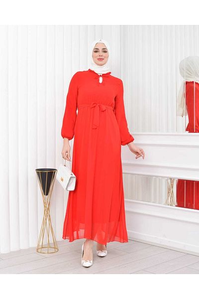CİXAPLE Neck Lined 0 Collar Plain Chiffon