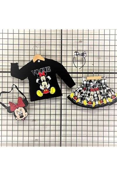 MİNİKANKA Micky Mouse Figured Skirt, Bag, Ruffle Skirt and Sweat Triple Suit