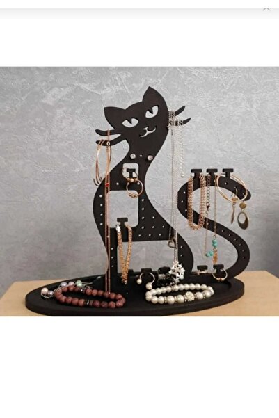 10kdekor Dekoratif Kedi Figürlü Takı Küpe Standı Lazer Kesim Ahşap Mdf Takıst...