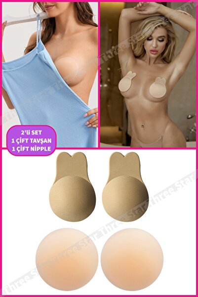 Three Star 2li Set Ten Renk Tavşan Ve Nipple Pad Hayalet Sütyen Yapışkanlı Gö...