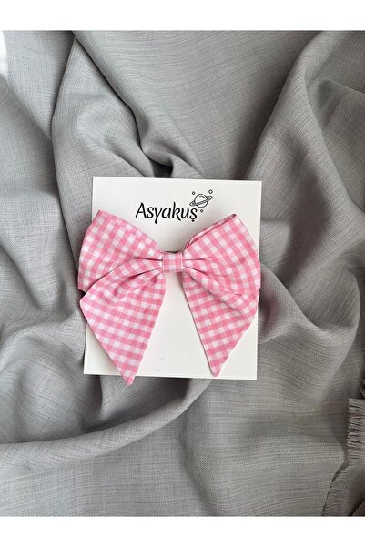 asyakuş مشبك تلقائي بفيونكة من القماش القطني باللونين الوردي والأبيض
