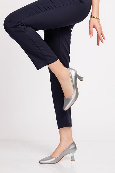 MERVE BAŞ Women's Silver Chanel Goblet Heel Pointed Toe Stiletto 6.5 cm