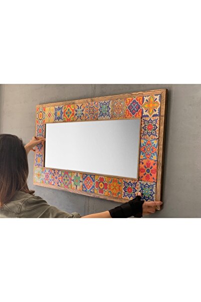 Oscar Stone Decor Masif Çerçeveli Mozaik Taş Ayna 55x105 Cm Tile Mozaik Seram...