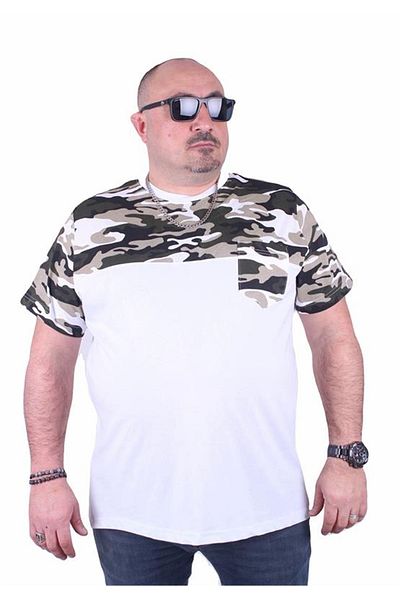 Starbattal Large Size Men's Camouflage T-Shirt with Pockets 23145 White