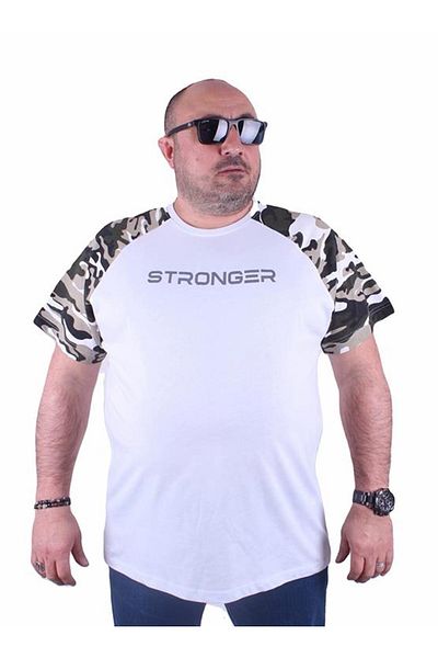 Starbattal Men's Large Size Raglan Sleeve Camouflage T-Shirt 23146 White