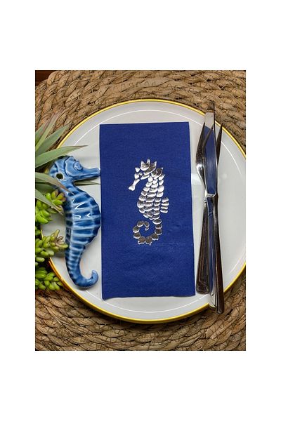 kidspartim Χαρτοπετσέτα Ασημένια επιχρυσωμένη Navy Blue Sea Horse