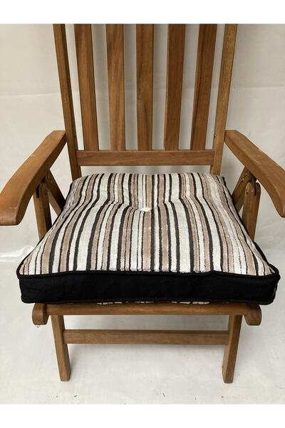 YASTIKMİNDER Kadife Koton Kahve Bej Çizgili Çok Amaçlı Tek Minder