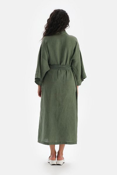 Dagi Green Linen Long Kimono