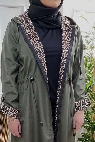 Aşkı Endam Σετ μεγάλου μεγέθους Setenay Leopard με διπλό μανίκι - Χακί