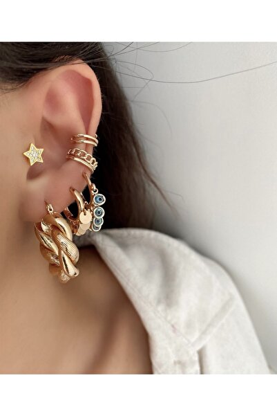 SU PERİSİ TAKI BİJUTERİ Gold Zincir Model Earcuff ( Kıkırdak Küpe )