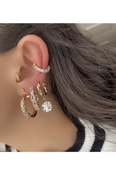 SU PERİSİ TAKI BİJUTERİ Gold Baget Zirkon Taşlı Kıkırdak Küpe ( Earcuff )