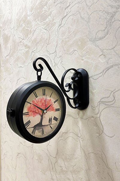 Platin Saat 36x25 Cm Siyah Metal Istasyon Duvar Saati
