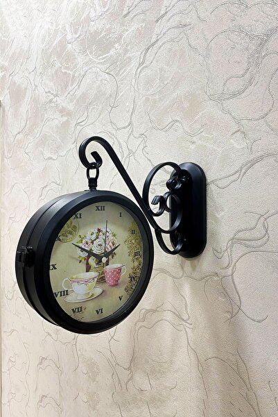 Genel Markalar 36x25 Cm Siyah Metal Istasyon Duvar Saati
