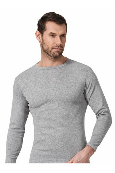Namaldı Men's Gray Long Sleeve Undershirt Basic T-shorts Athlete Ribbed Fabric Round Neck
