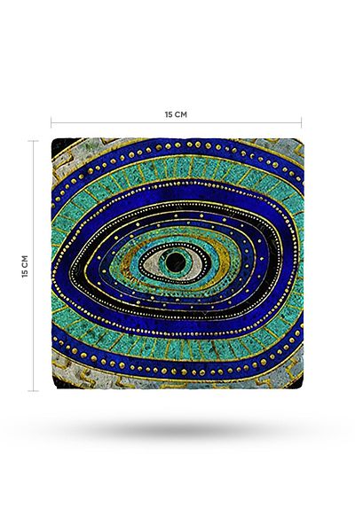 Begoloni Stone Decor Natural Stone Trivet 15X15Cm Evil Eye Printed Teapot Coaster - Pot Pan Coaster