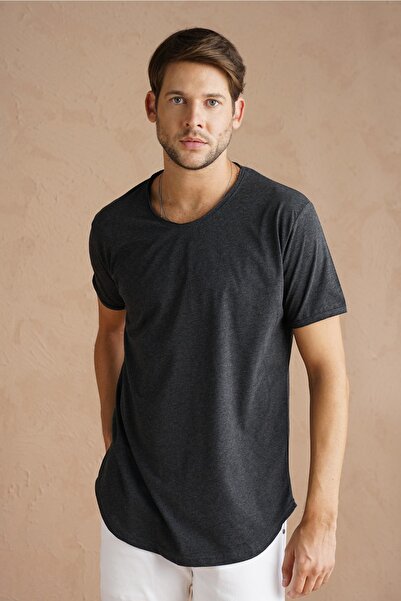 Tarz Cool Чоловіча овальна спідниця з диму з широким коміром 100 бавовна з коротким рукавом Tisort