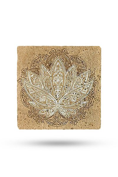 Begoloni Stone Decor Lotus Flower Printed Natural Stone Trivet 15X15Cm Teapot Pot-Pan Coaster