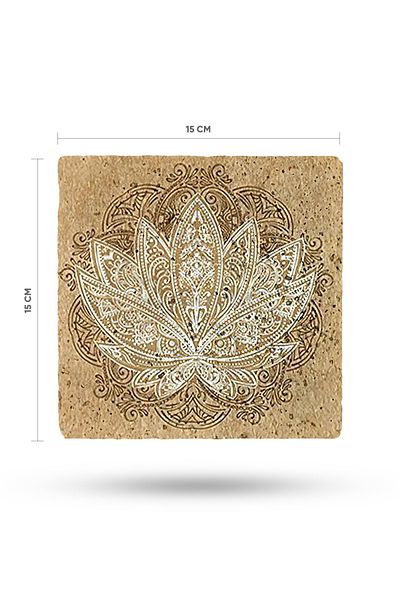 Begoloni Stone Decor Lotus Flower Printed Natural Stone Trivet 15X15Cm Teapot Pot-Pan Coaster