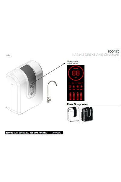 Iconic Truva Arıtma Slim Dijital 5a 400 Gpd Pompalı Su Arıtma Cihazı - 70270019