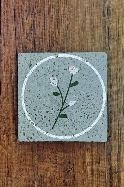 Begoloni Stone Decor Blue Flower Printed Trivet - 15X15Cm Natural Stone Teapot Pan Coaster