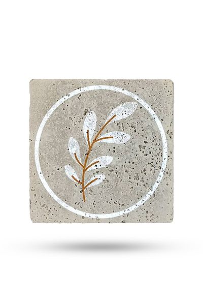 Begoloni Stone Decor Natural Stone Trivet 15X15Cm Floral Printed Pot Mat