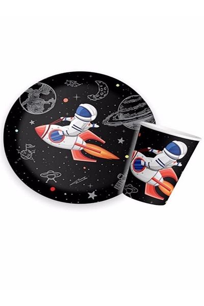 DÜVENCİ TİCARET Space Themed Plate Glass Set 8 Pieces