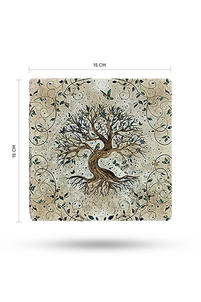 Begoloni Stone Decor Natural Stone Coaster 15X15Cm Tree of Life Printed Teapot Coaster-Pot Pan Coaster