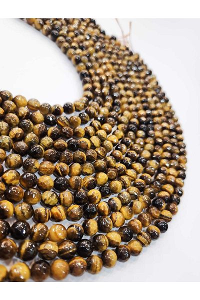 Yüksel Boncuk Σειρά φυσικών πέτρων Tiger Eye 8 mm Faceted Cut