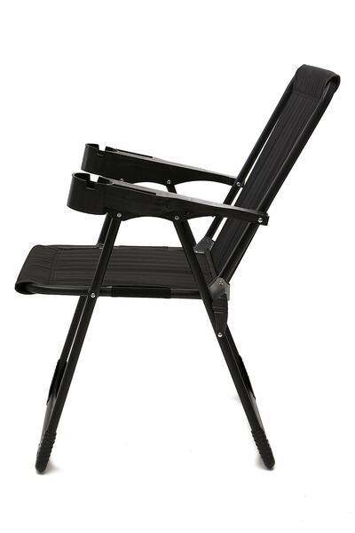 moniev Silva 4 Adet Kamp Sandalyesi Bardaklıklı Lüks Piknik Sandalye Siyah + Katlanır Mdf Masa