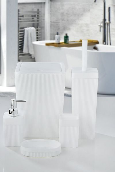 vipgross 5-Piece Square Striped Bathroom Set White - 5 Piece Luxury Bathroom Set