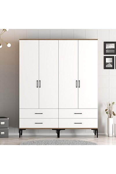 Variant Mobilya Kumsal 4 Kapılı Gardrop Tt - Ceviz / Beyaz