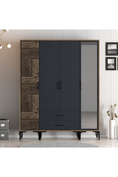 Variant Mobilya Kumsal 4 Kapılı Gardrop Ptr - Antrasit
