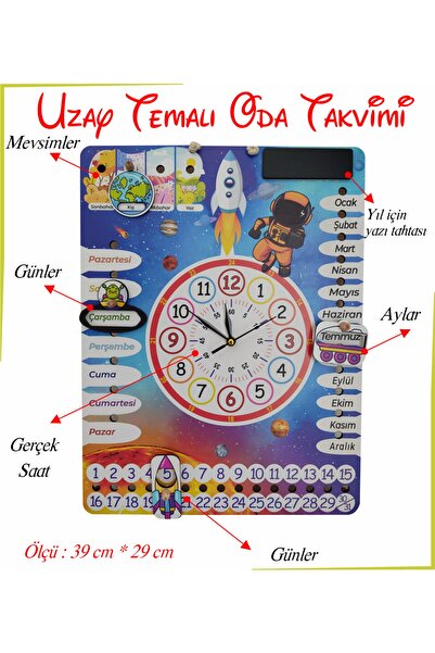 Ankebut Çocuk Odası Gezegen Temalı Gerçek Saatli Duvar Takvimi