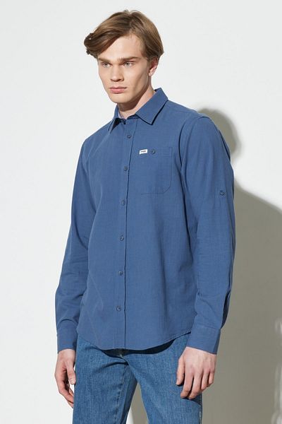 WRANGLER Regular Fit Normal Cut 100% Cotton Navy Blue Long Sleeve Shirt