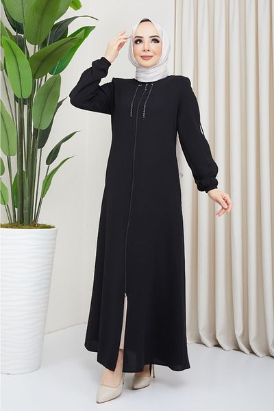 KMKkombin Women's Overcoat with Sleeve Zipper and Front Chain