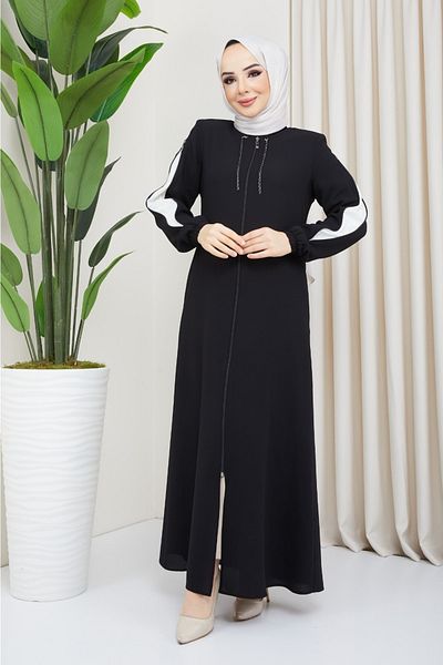 KMKkombin Women's Overcoat with Sleeve Zipper and Front Chain