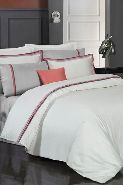 Sarev Minsk Gray Double 100% Cotton Satin Duvet Cover Set
