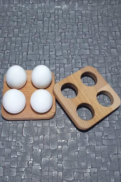 kozawoodart Wooden Log 4 Egg Cup Tableware Presentation Kz1019e