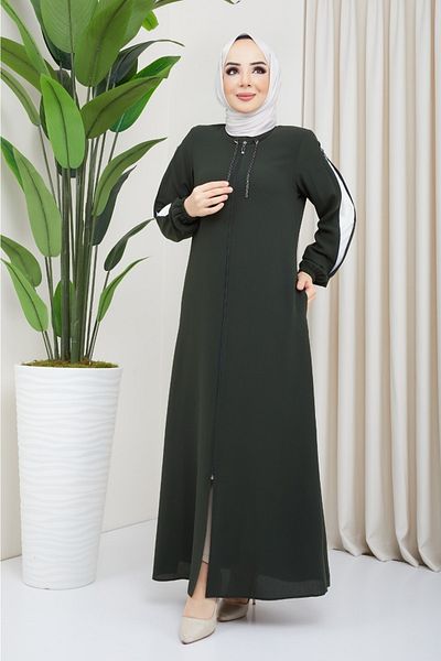 KMKkombin Women's Overcoat with Sleeve Zipper and Front Chain