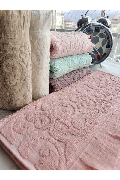 Z&N STYLE My Mother's Dowry Box 50x90 Cm. Boucle Jacquard Fringed Hand & Face Set of 6 Luxury Towels
