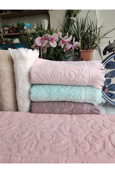 Z&N STYLE My Mother's Dowry Box 50x90 Cm. Boucle Jacquard Fringed Hand & Face Set of 6 Luxury Towels