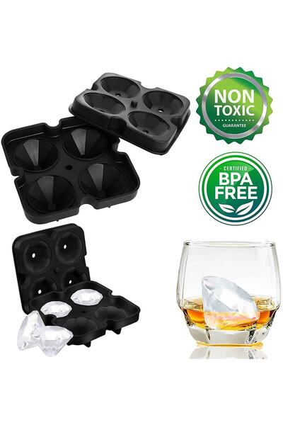 Eysigo قالب ثلج دايموند، 4 قطع، سيليكون، أسود