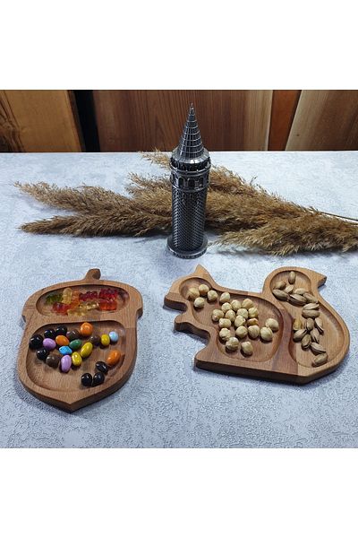 kozawoodart Wooden Squirrel Hazelnut Serving Plate Organizer Snack Bowl Spice Rack Kz10201