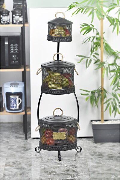Yıldıray Metal Metal Standlı Ferforje Yeni Model Delikli 3 Katlı Patates Soğa...