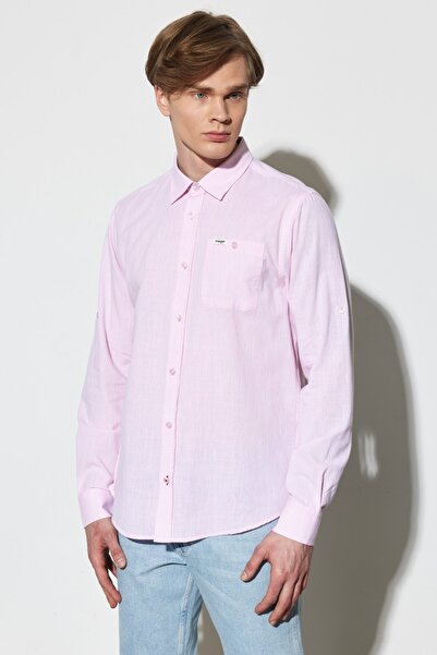 WRANGLER Regular Fit Normal Kesim %100 Pamuk Uzun Kollu Pembe Gömlek