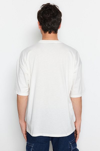 Trendyol Collection Βαμβακερό μπλουζάκι με στάμπα εκρού καμπαρέ - TMNSS23TS00316