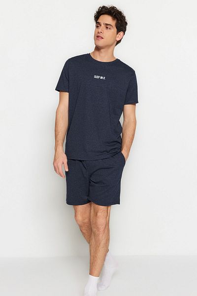 Trendyol Collection Indigo Regular Fit nyári pizsama szett rövidnadrággal TMNSS23PT00038