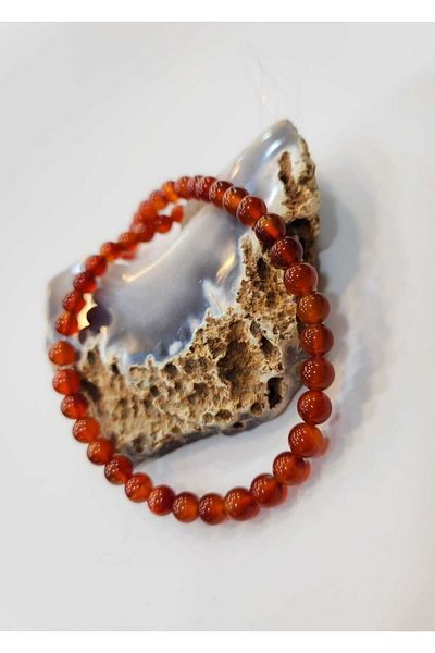 Yüksel Boncuk 8 Mm Brown Color Natural Stone String - Karnelyan Akik