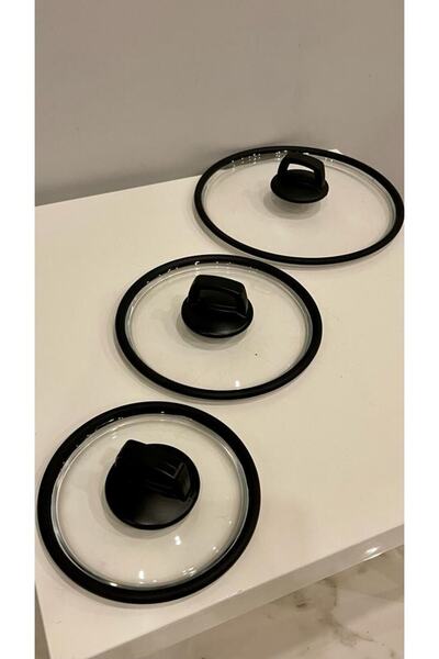Casa Milano 7 Pcs Set Için Siyah S Silikon 20-24-26 Cm Cam Kapak & Tepe