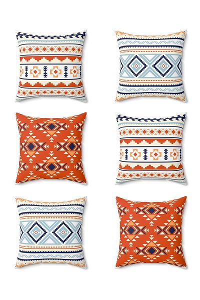 FUS BLUE Ethnic Patterned 6-Piece Throw Pillow Pillowcase Set